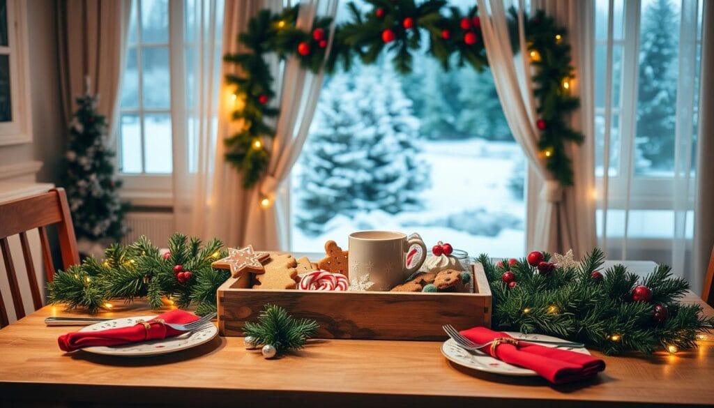 Christmas themed kitchen table setting