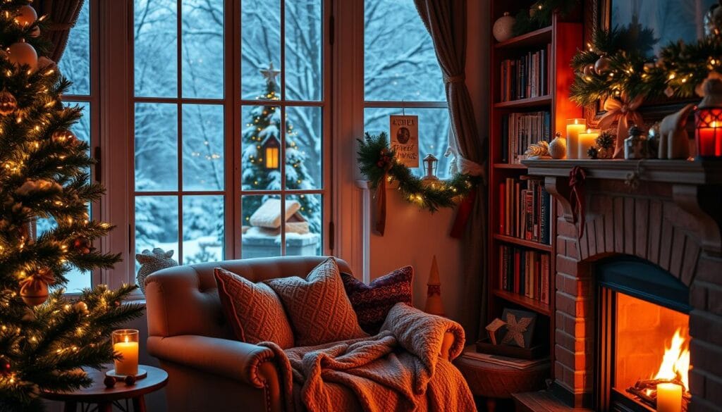 Christmas-themed reading nook