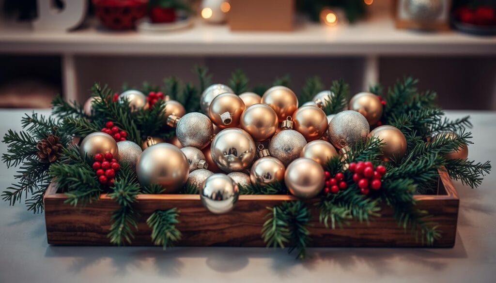 Christmas tray decor with ornaments