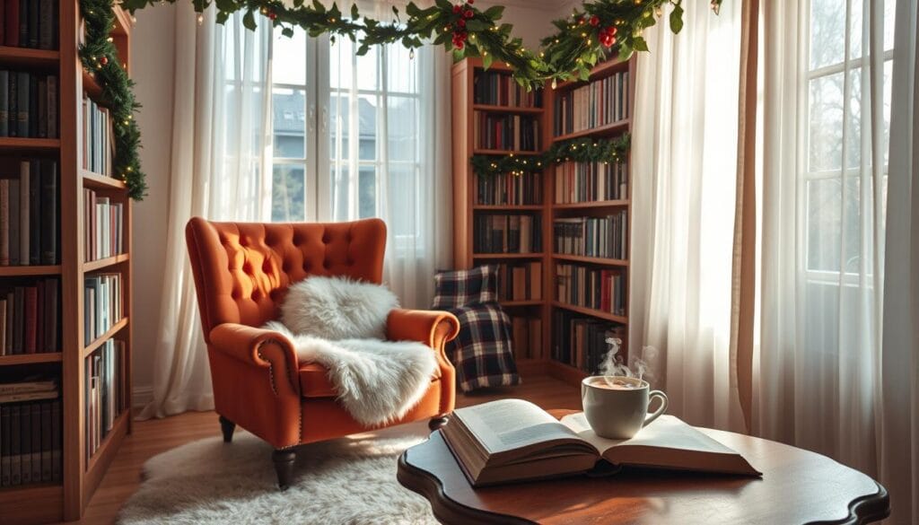 Cozy Reading Nook with Holiday Decor