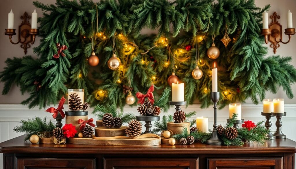 DIY Christmas buffet decorations with stands and risers