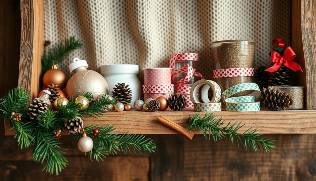 DIY Christmas shelf decor supplies