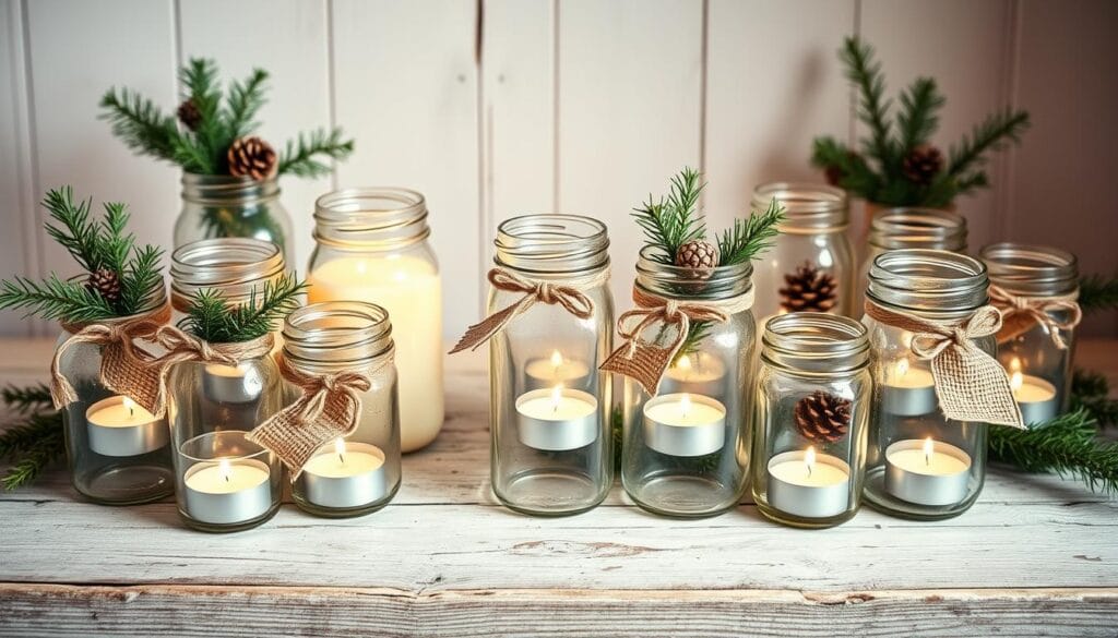 DIY farmhouse Christmas decor with mason jars