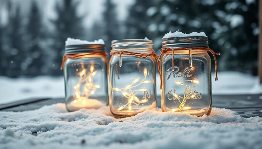DIY mason jar snowy lanterns