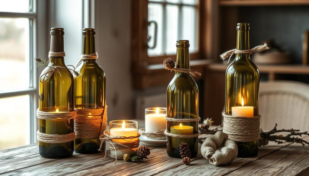 DIY wine bottle candle holders