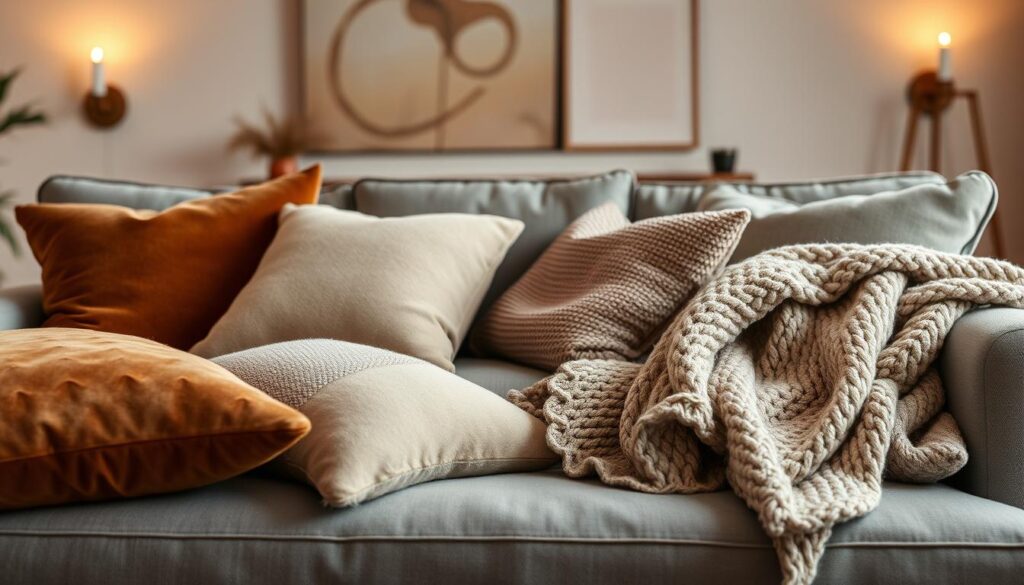 Layered texture decor with throw pillows