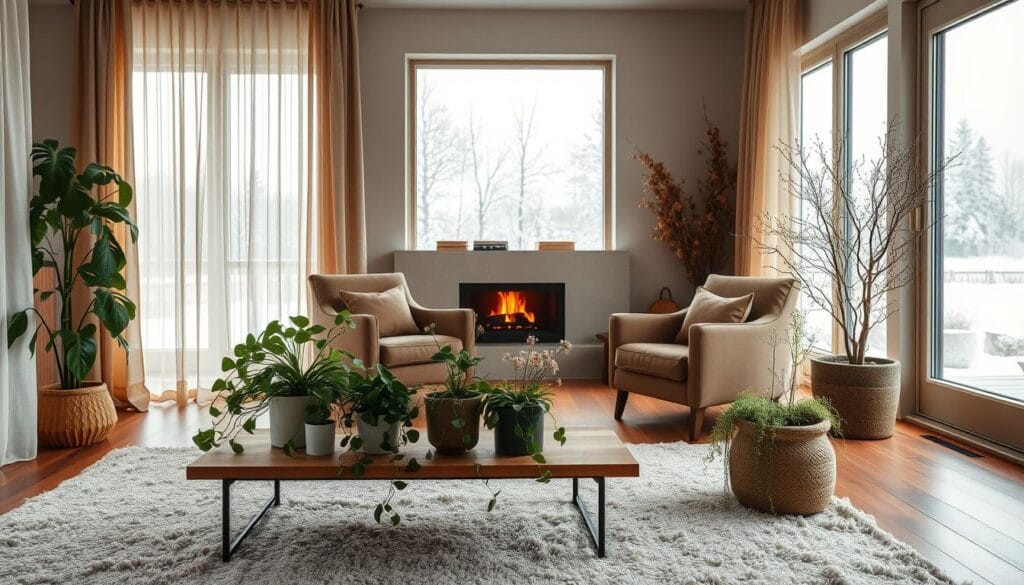 Nordic hygge decor with houseplants
