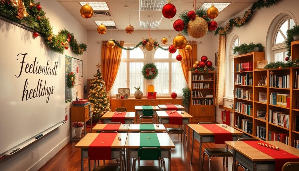 Red, Green, and Gold Classroom Decor