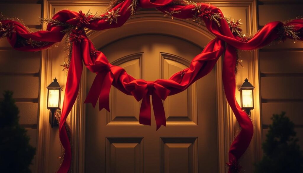 bold red ribbon doorway decor