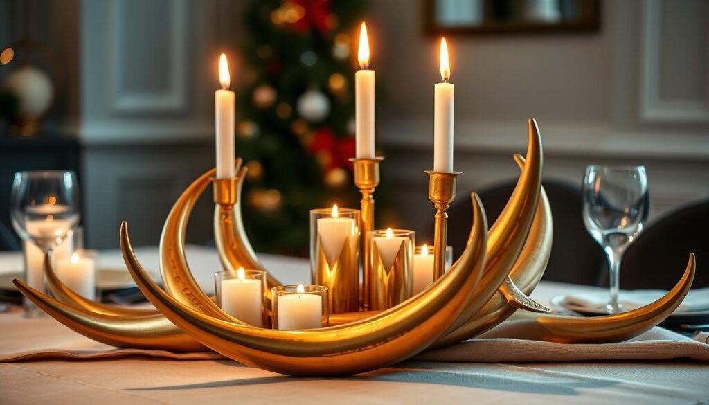 brass horn candlesticks centerpiece