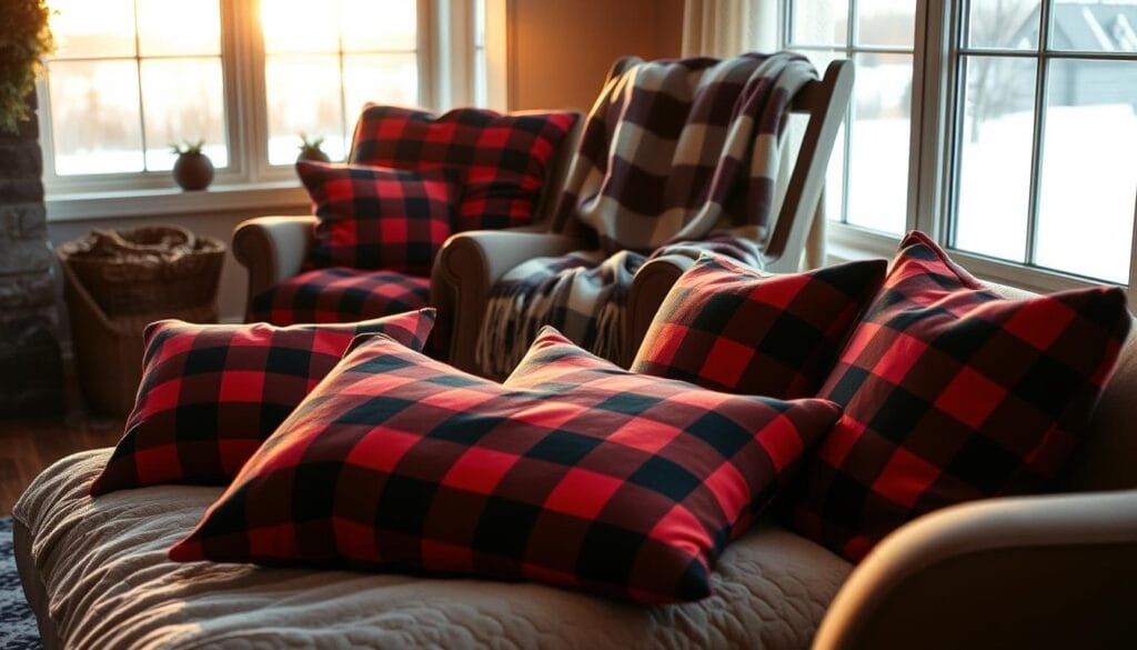 buffalo check Christmas pillows and throws