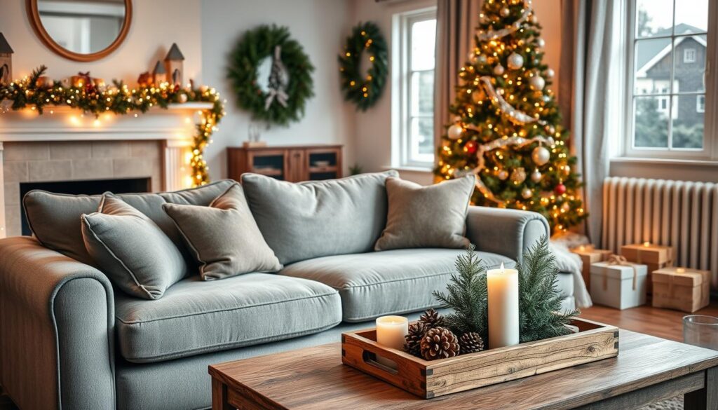 christmas decor ideas for living room grey couch