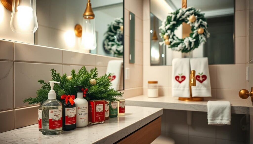 christmas-inspired guest bathroom design