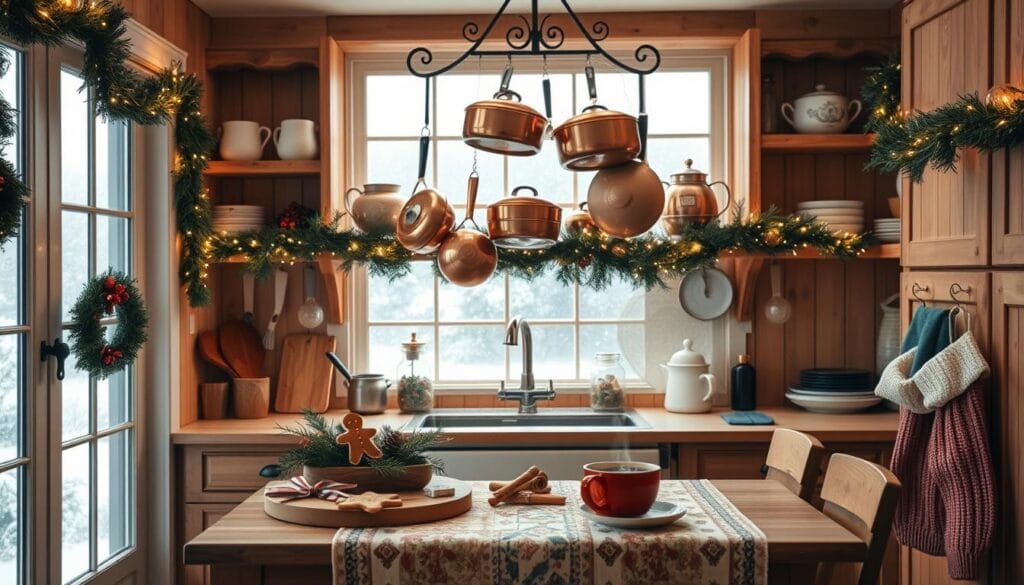 christmas-inspired kitchen cabinet arrangements