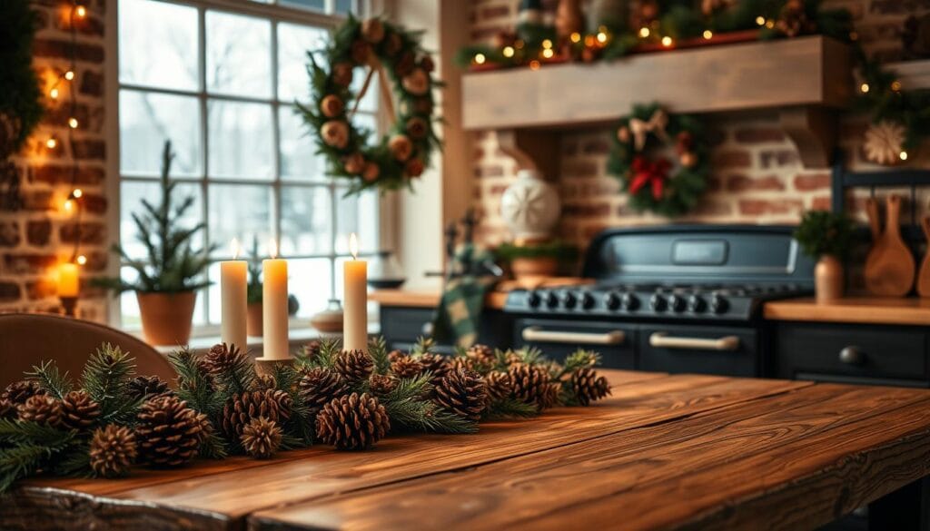 christmas kitchen decor ideas with pinecones