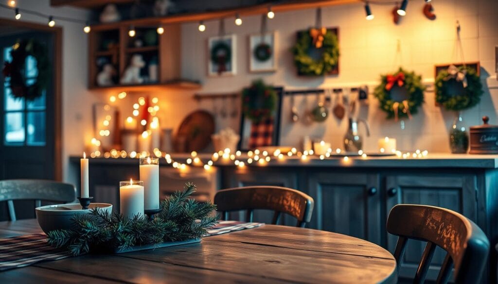 christmas kitchen decor ideas with string lights