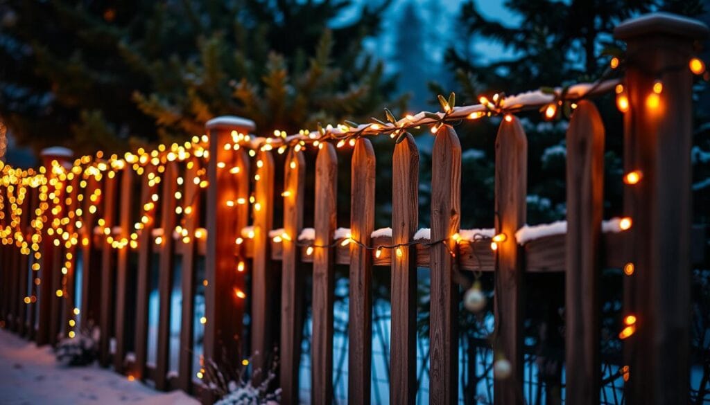 christmas lights on fence