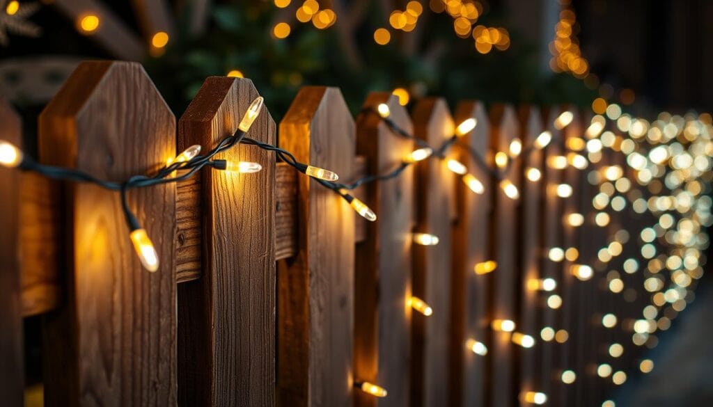 christmas lights on fence