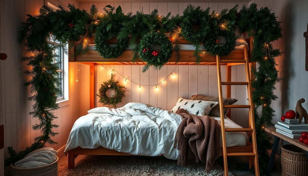 christmas-themed bunkbed rooms with fresh greenery