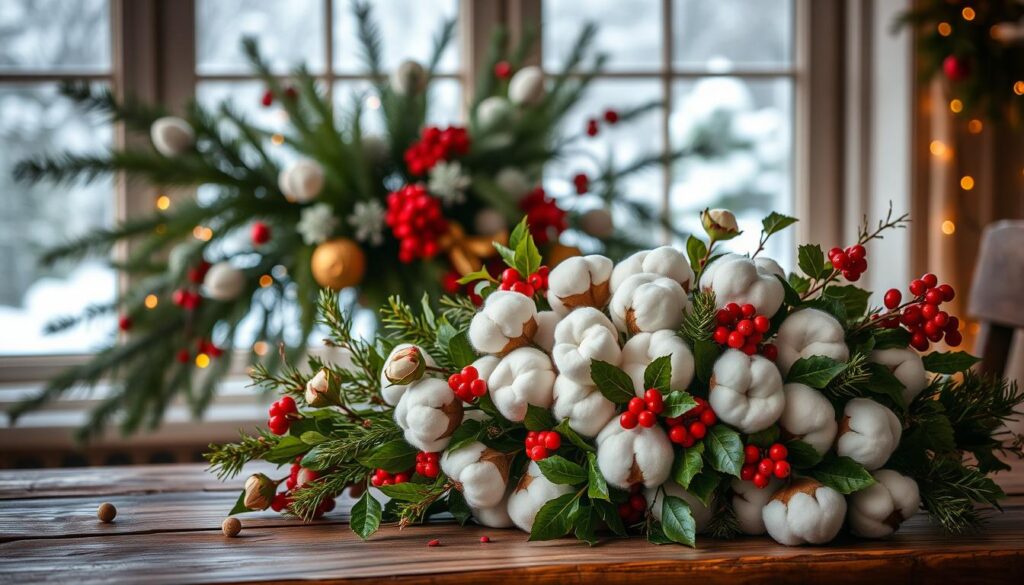 cotton and holly christmas decorations