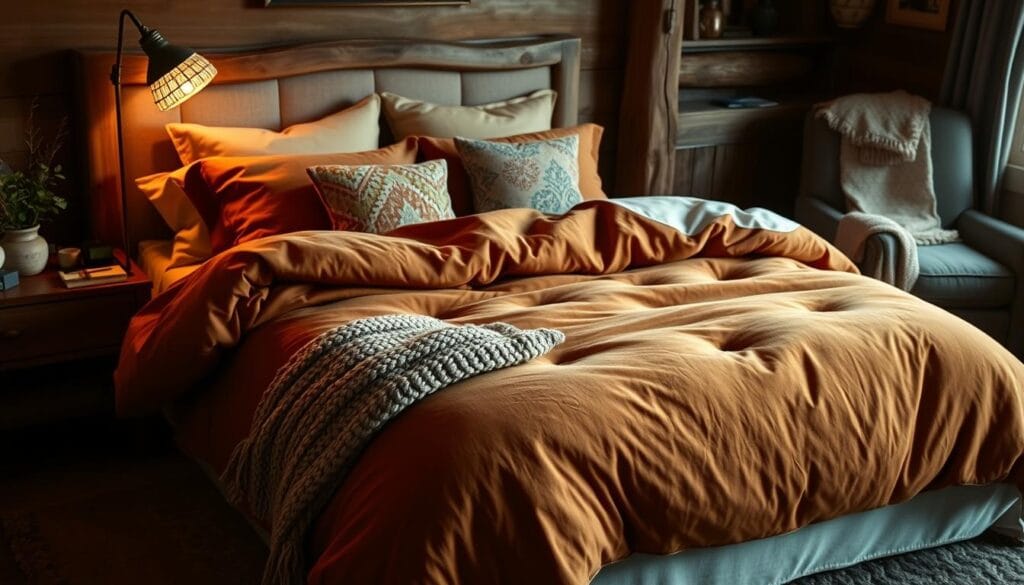 cozy bedroom with layered bedding