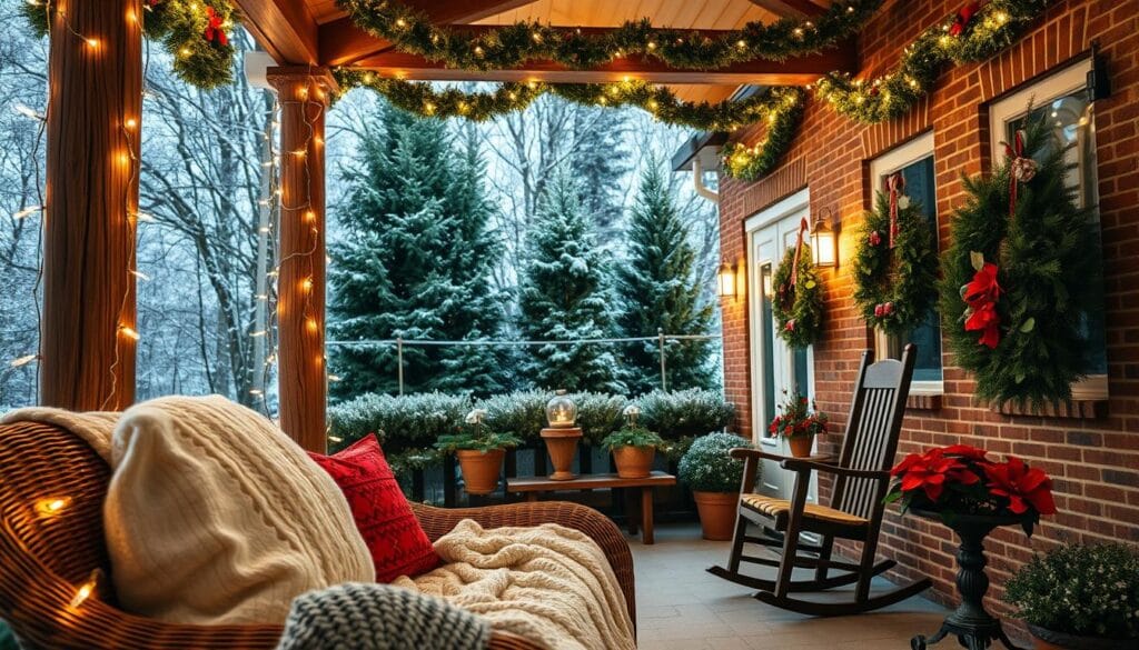 cozy front porch holiday setup