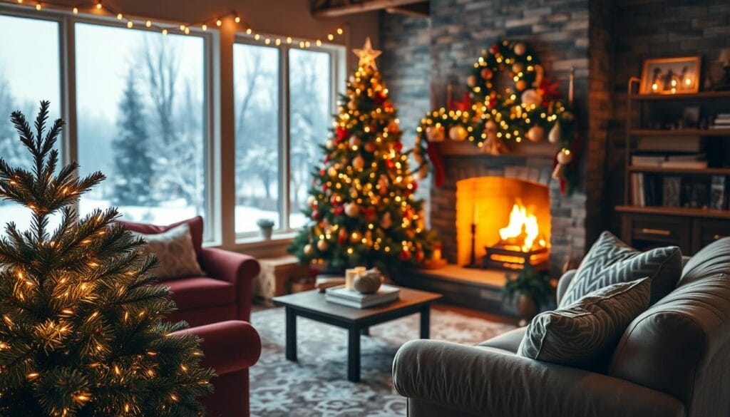 cozy holiday living room ideas with fairy lights