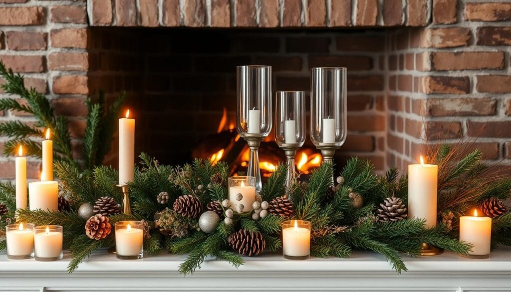 cozy holiday mantel styling