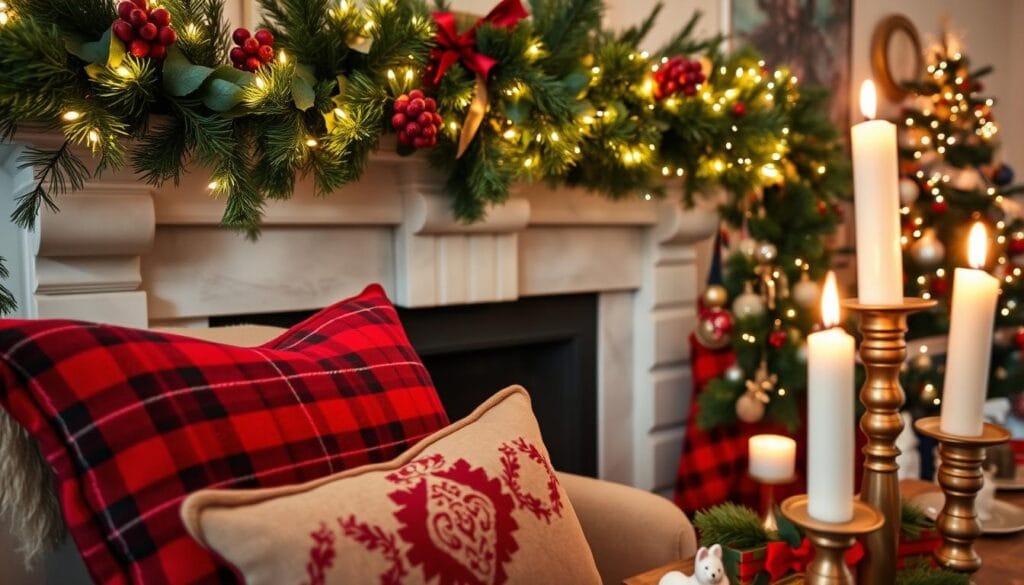 cozy holiday mantel styling
