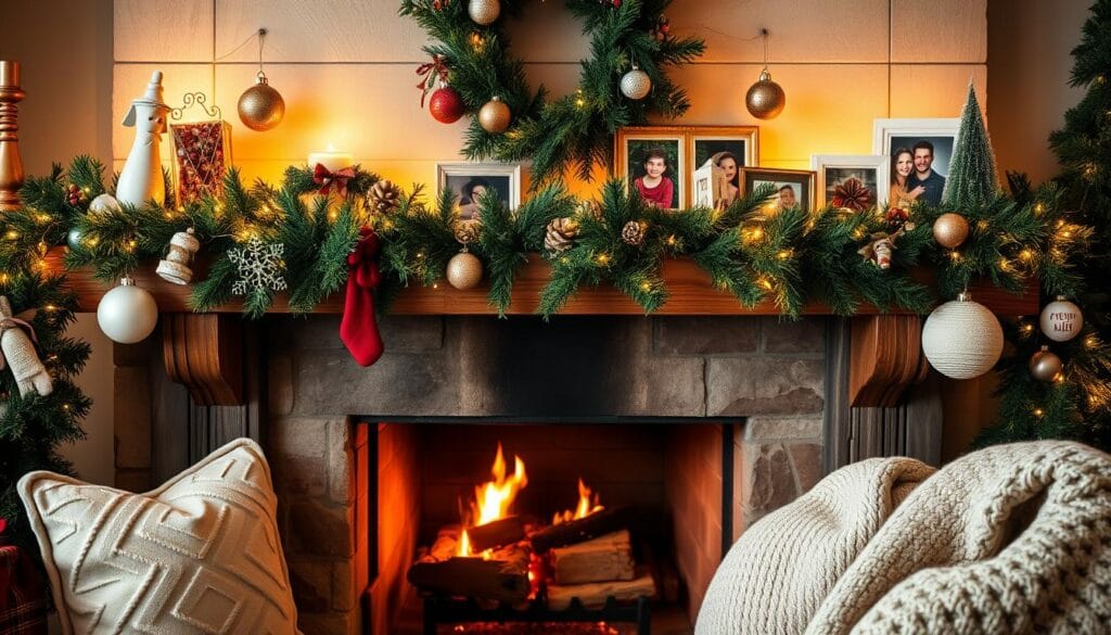 cozy holiday mantel styling
