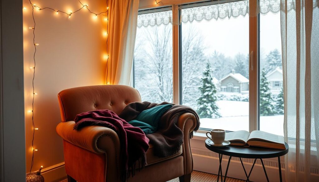cozy holiday nook with velvet throws