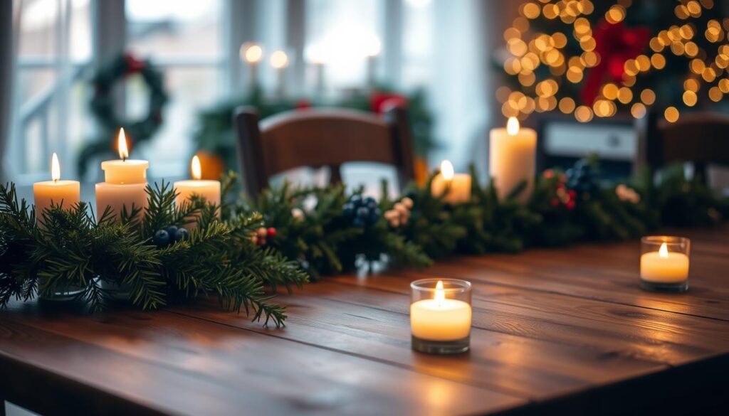 cozy table lighting with candles