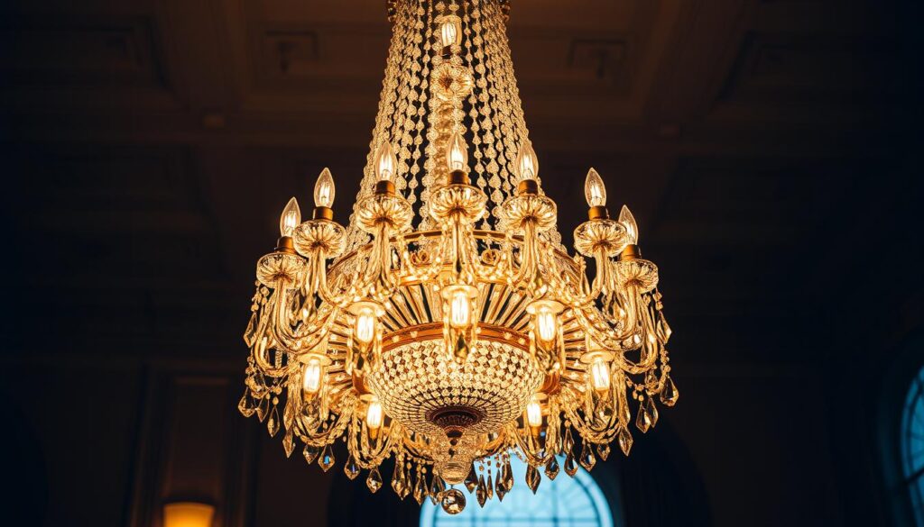crystal chandelier with edison bulbs