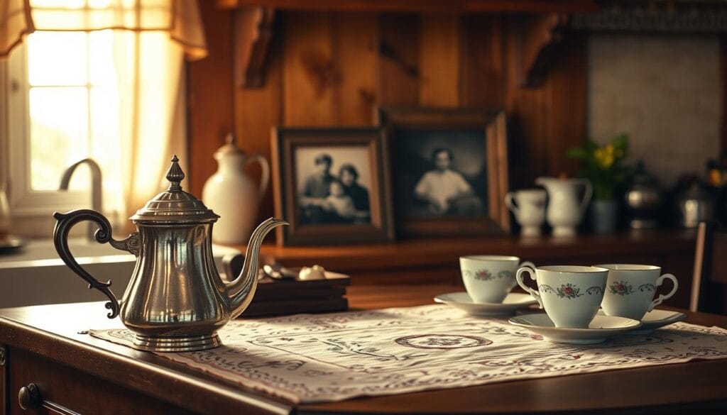 displaying family heirlooms on kitchen island