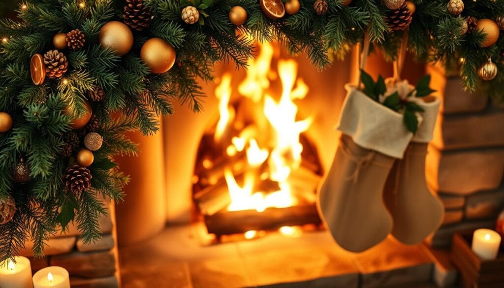 eco-friendly Christmas fireplace decor