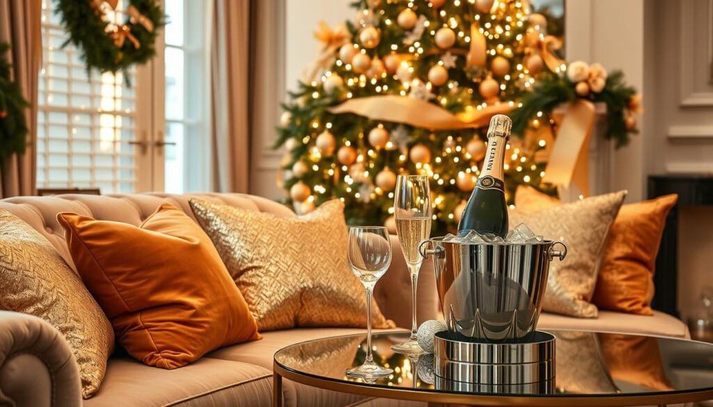 elegant Christmas decor with champagne accents