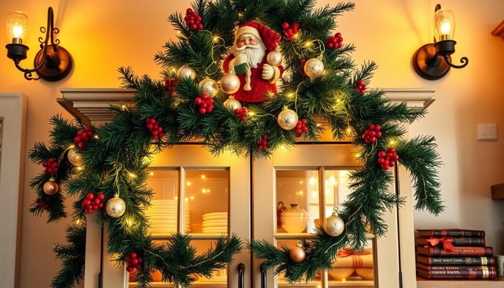 festive cabinet decor for Christmas