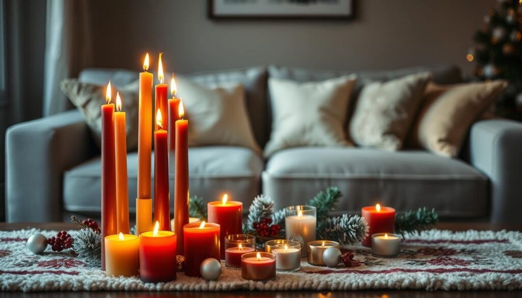 festive coffee table decor with candles
