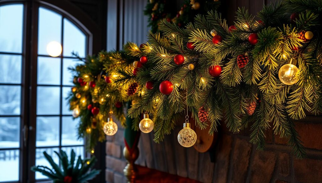 festive garland and lights