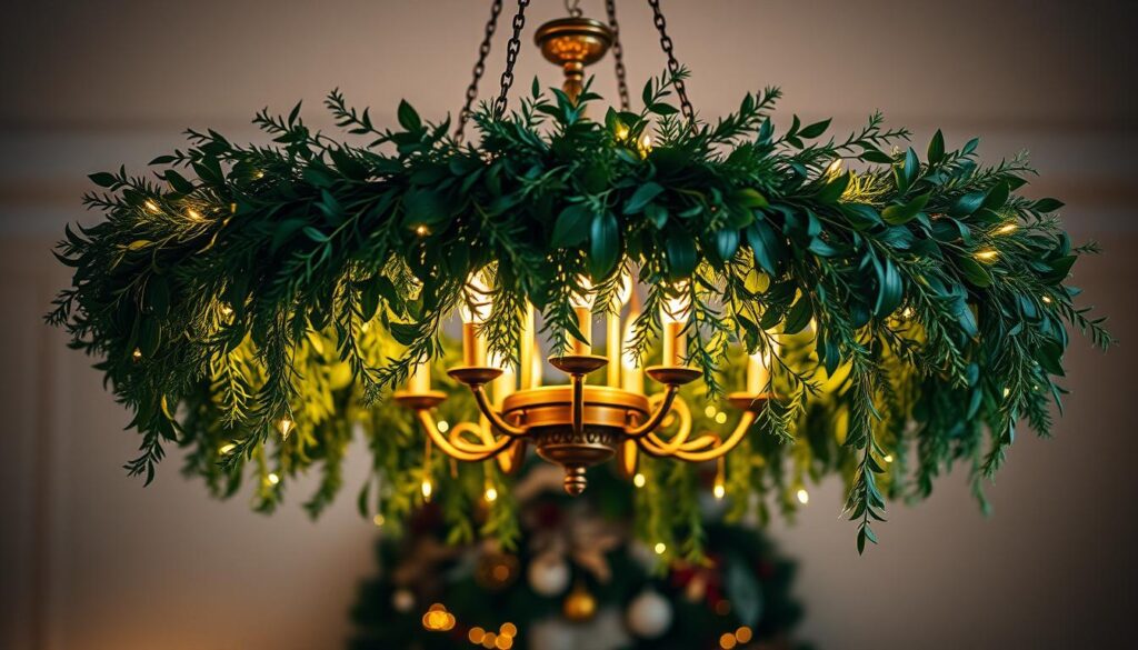 festive greenery garland chandelier