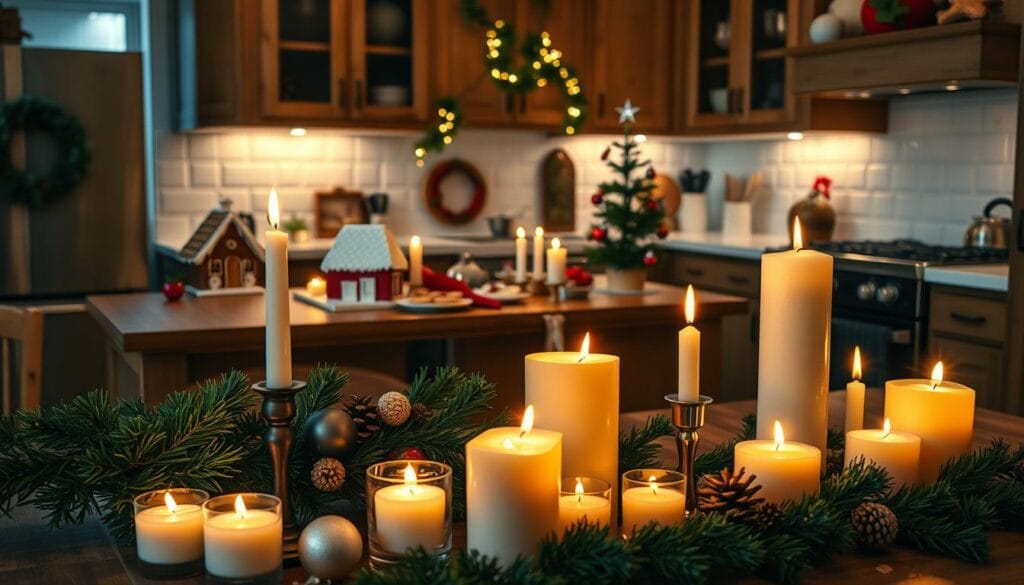 festive kitchen decor inspiration with scented candles