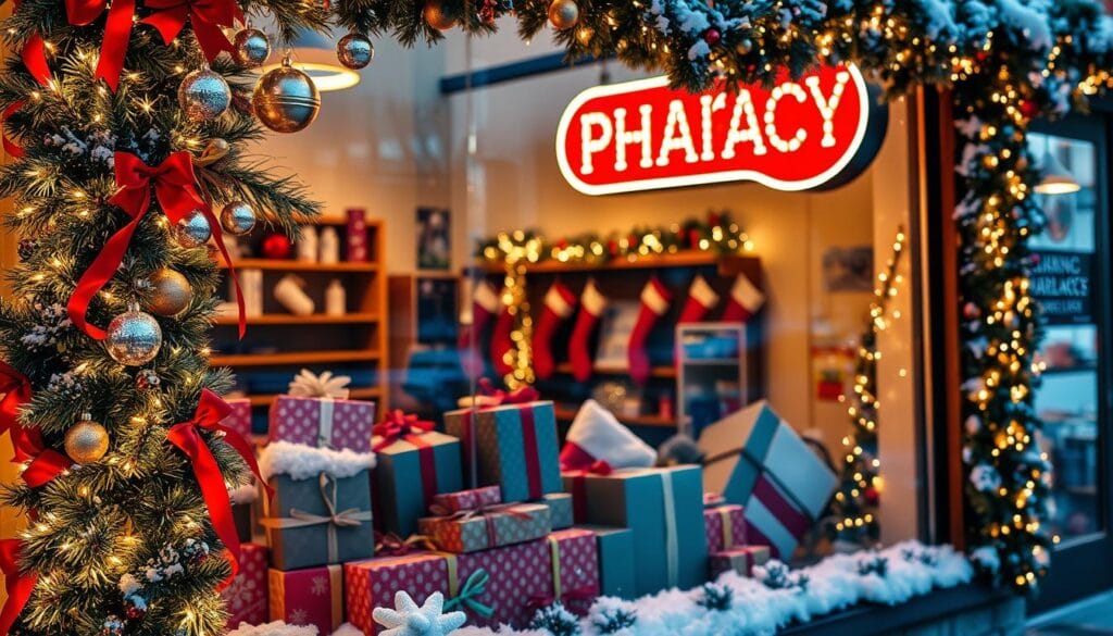 festive pharmacy window display