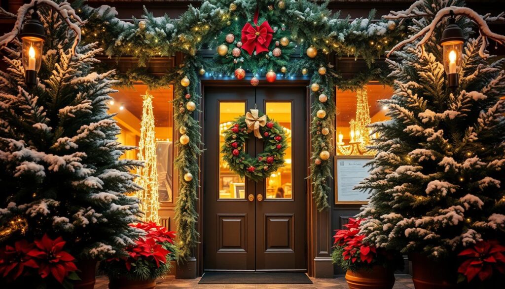festive restaurant entrance decorations