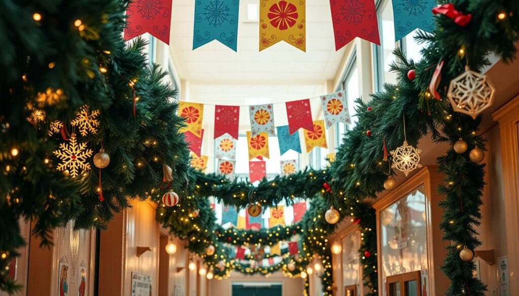 festive school banners and garlands