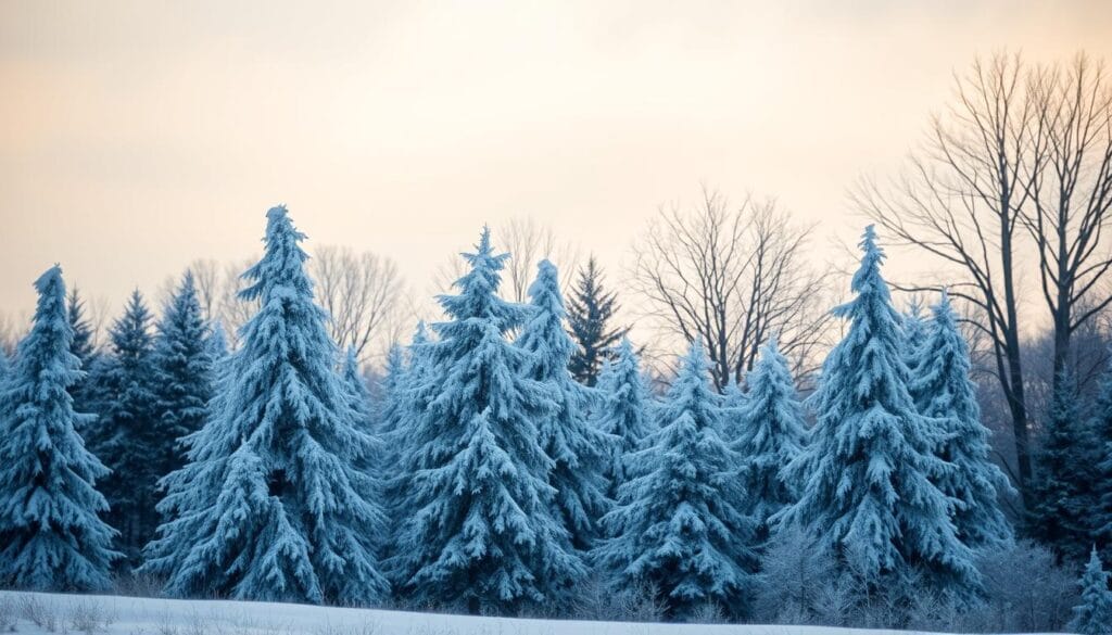 flocked winter trees