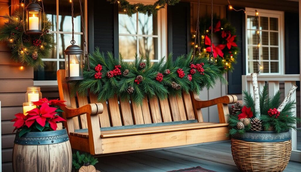 front porch Christmas decor ideas with natural elements