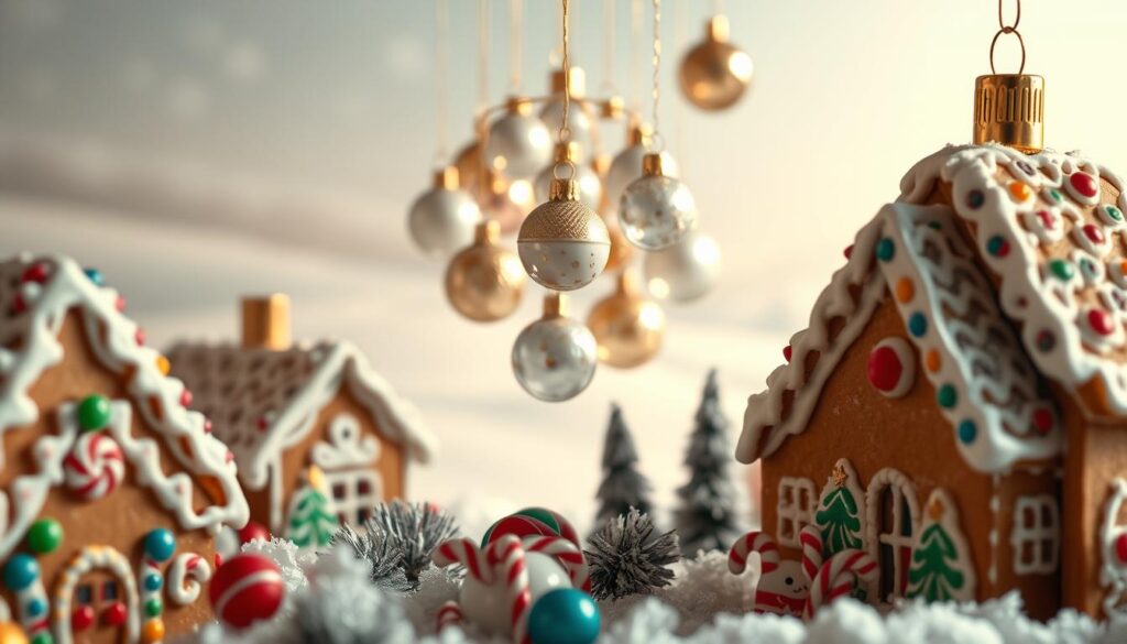 gingerbread houses and ornaments