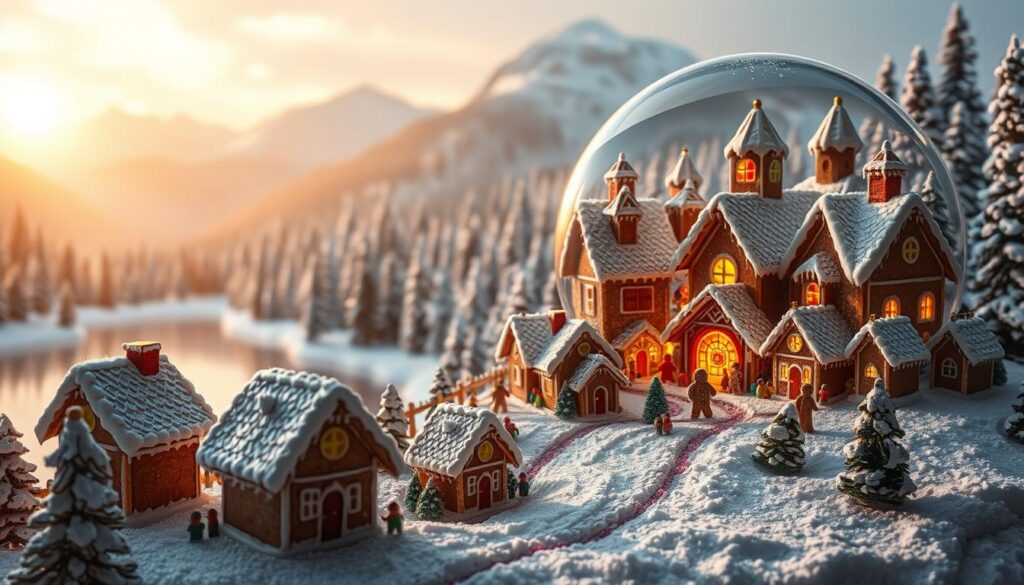 gingerbread snow globe village display