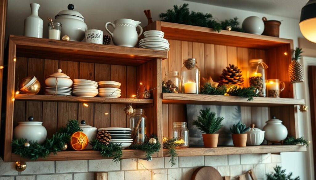 holiday kitchen shelves display