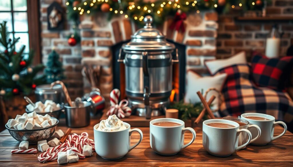 hot chocolate station with festive decor